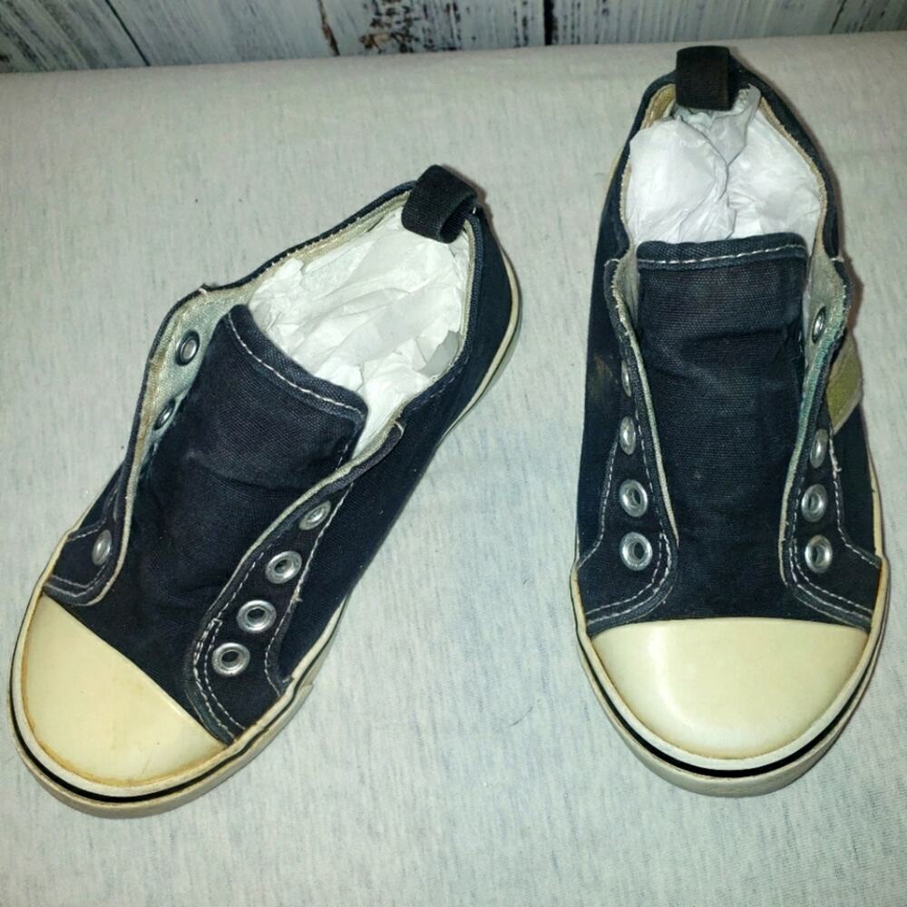 GUC Boys canvas Gymboree slip-on sneakers size 10 Navy and green